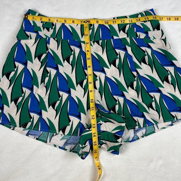 Zara Linen Women's High Waist Blue Green Geometric Print Shorts‎ Size L - Picture 7 of 9